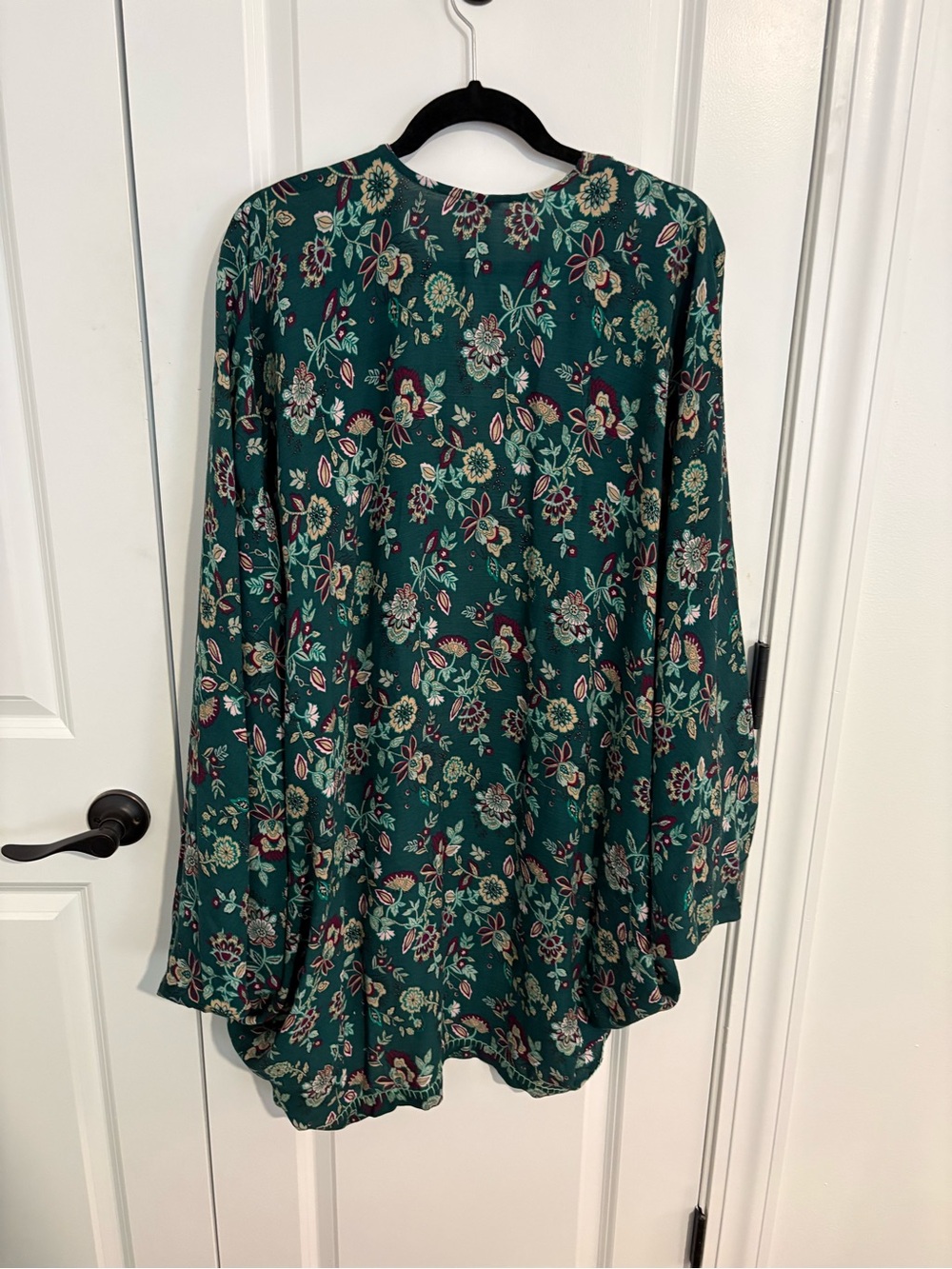 J.Jill Floral Open Front Kimono cardigan -Teal Green with Burgundy & Cream - Picture 3 of 4